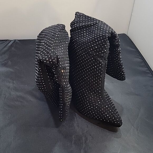 BAMBOO WOMEN'S RETRO RHINESTONE GLITTER BOOT ON CONE TAPERED HEEL - Picture 16 of 16